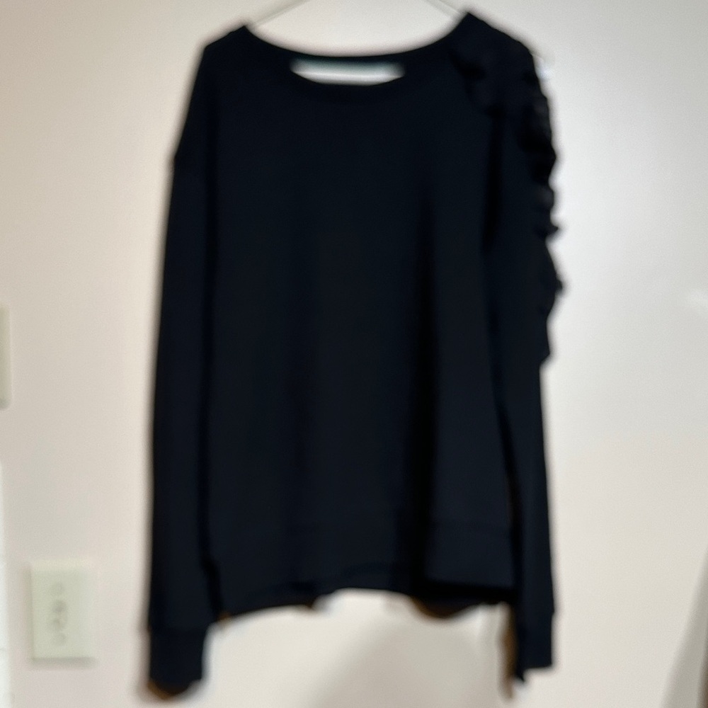 Halogen Black Ribbed Knit Top cold shoulder